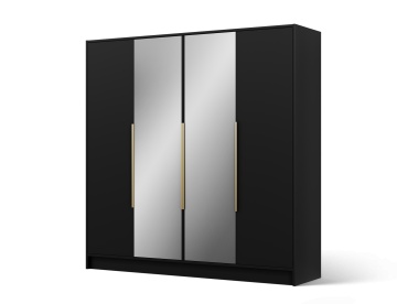 Dulap Lunara cu uși batante – 4 uși – 200x51x200 cm – cu oglindă – Negru – Varianta 2 - Img 2