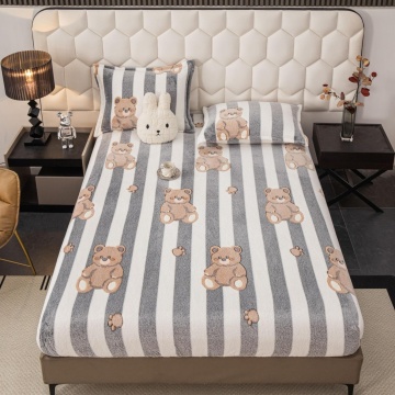 Husă de Pat Cocolino Gri cu Ursuleț și Dungi Albe | 3 Piese | Elastic Perimetral | Jo-Jo Home