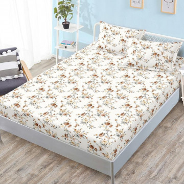 Husa de pat cu elastic si 2 fete de perna, tesatura tip finet, pat 2 persoane, crem, HBFJ-159