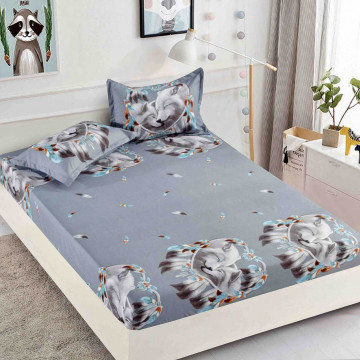 Husa de pat cu elastic si 2 fete de perna, tesatura tip finet, pat 2 persoane, gri, HBF-253