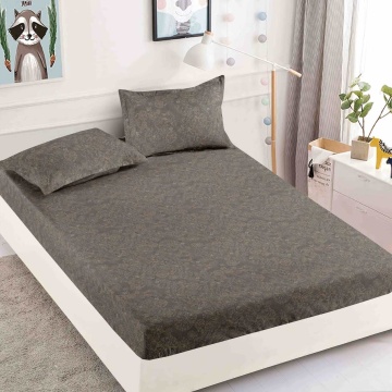 Husa de pat cu elastic si 2 fete de perna, tesatura tip finet, pat 2 persoane, gri inchis, HBF-269