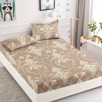 Husa de pat cu elastic si 2 fete de perna, tesatura tip finet, pat 2 persoane, bej, HBF-284