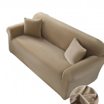 Husa elastica din catifea, canapea 2 locuri, cu brate, bej, HCCJ2-14 - Img 1