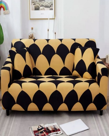 Husa Elastica pentru Canapea 2 Locuri, Black and Beige, HEJ2-10 – fotografie de produs pe fundal neutru