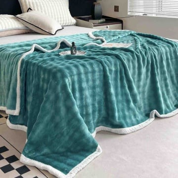 JoJo Home, Patura cocolino cu bordura, pat 2 persoane, 200x230 cm, turquoise, PJ-79 - Img 4