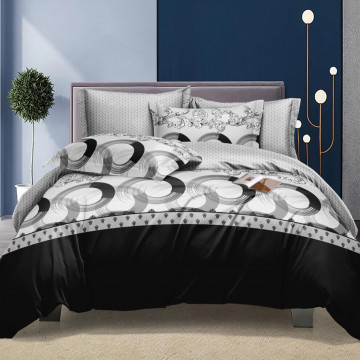 Lenjerie de pat cu elastic, policoton, pat 2 persoane, gri / negru, 4 piese, E-48 - Img 2
