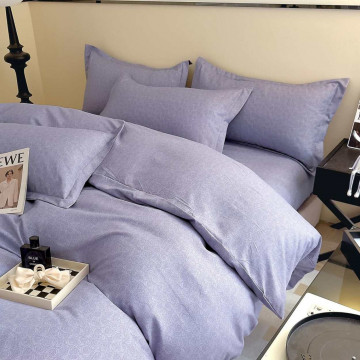 Lenjerie de pat cu elastic, tesatura tip finet, pat 2 persoane, 6 piese, mov, FNJE-147