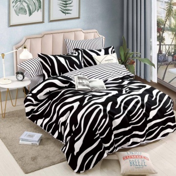 Lenjerie de pat cu elastic, tesatura tip finet, pat 2 persoane, 6 piese, alb / negru, FNJE-197