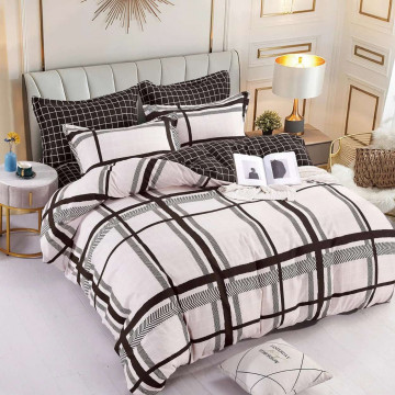 Lenjerie de pat cu elastic, tesatura tip finet, pat 2 persoane, alb / negru, 6 piese, FNJE-86 - Img 1