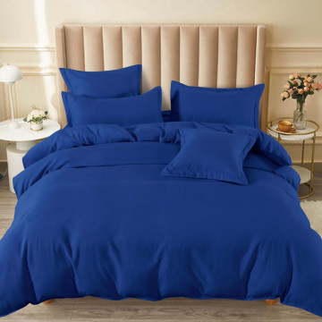 Lenjerie de pat cu elastic, tesatura tip finet, uni, pat 2 persoane, bleumarin, 6 piese, FNE-189 - Img 1