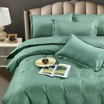 Lenjerie de pat, damasc, uni, verde deschis, 6 piese, pat 2 persoane, Jo-Jo - Img 3