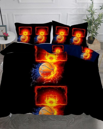 Lenjerie de pat, imprimeu 3D, policoton, pat 2 persoane, negru, 4 piese, S4-22