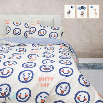 Lenjerie de pat pentru copii, 100% bumbac, tesatura satin, alb / albastru, Roxyma Dream Smiley - Img 2