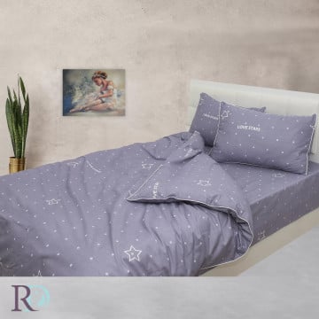 Lenjerie de pat pentru copii, 100% bumbac, tesatura satin, gri albastrui, Roxyma Dream Stars - Img 2