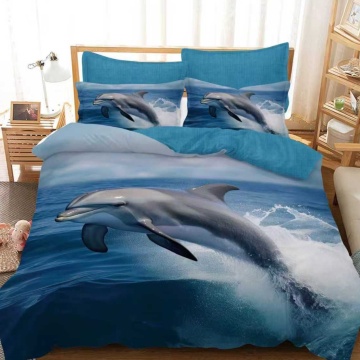Lenjerie Finet 3D 6 Piese | Model Delfini în Valuri | Pat Dublu | Johnny Home Pucioasa