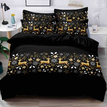 Lenjerie Finet 4 Piese | Model Ren Auriu pe Fundal Negru | Pat 1 Persoană | Jojo Home