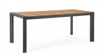 Masa din aluminiu cu blat din lemn de teak, 180x90cm, antracit, Cameron, Bizzotto - Img 1