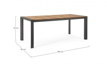 Masa din aluminiu cu blat din lemn de teak, 180x90cm, antracit, Cameron, Bizzotto - Img 2