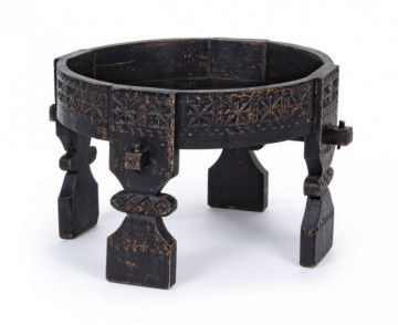 Masuta de cafea neagra antichizat din lemn de Mango, ∅ 50 cm, Yasir Bizzotto - Img 1