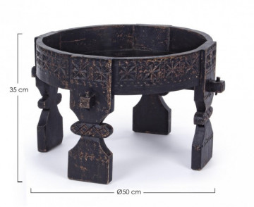 Masuta de cafea neagra antichizat din lemn de Mango, ∅ 50 cm, Yasir Bizzotto - Img 2