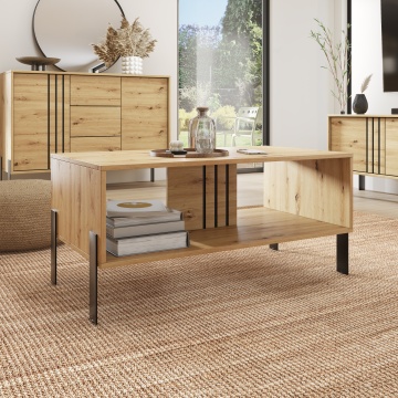Măsuță de cafea Nexo ADRK stejar artisan amplasată în living modern cu mobilier din colecția Nexo
