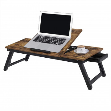 Masuta pentru laptop, 71 x 35 x 23 cm, MDF melaminat / bambus, maro / negru, Vasagle - Img 6