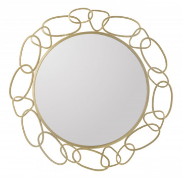 Oglinda decorativa aurie cu rama din metal, ∅ 84 cm, Glam Chain Mauro Ferretti - Img 1