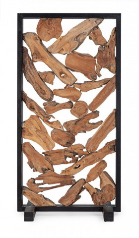 Paravan despartitor finisaj natural/negru din lemn de Teak, 100x40x200 cm, Grenada Bizzotto - Img 3