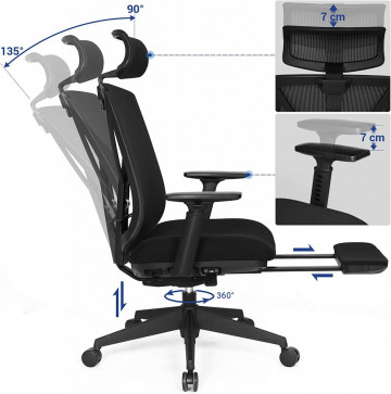 Scaun de birou ergonomic cu recliner, textil / metal, negru, Songmics - Img 5