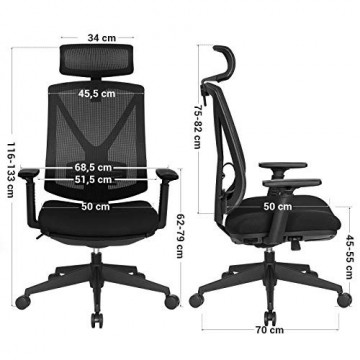 Scaun de birou ergonomic cu recliner, textil / metal, negru, Songmics - Img 15