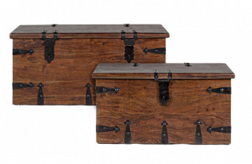 Set 2 cufere pentru depozitare maro din lemn de Acacia, 102 - 83 cm, Jaipur Bizzotto - Img 9