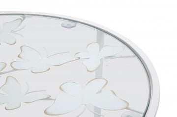 Set 2 masute auxiliare albe din metal si sticla, ø 43 x h60 cm / ø 38 x h55 cm, White Butterfly Mauro Ferreti - Img 2