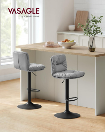 Set 2 scaune bar, 47 x 41 x 89-110 cm, piele ecologica / metal, gri, Vasagle - Img 4