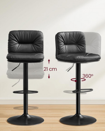 Set 2 scaune bar, 47 x 41 x 89-110 cm, piele ecologica / metal, negru, Vasagle - Img 6