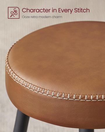 Set 2 scaune bar, diametru 33 cm, piele ecologica / metal, caramel, Vasagle - Img 7