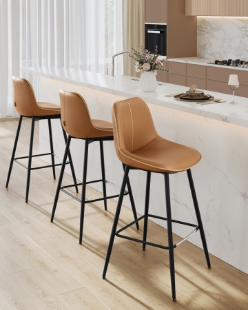 Set 2 scaune de bar, 50 x 49,5 x 98,5 cm, metal / piele ecologica, caramel / negru, Vasagle - Img 2