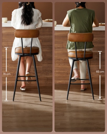 Set 2 scaune de bar rotative, Ø 57 x h101 cm, metal / piele ecologica, caramel / negru, Vasagle - Img 6