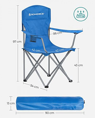 Set 2 scaune pliabile pentru camping, 86 x 54 x 97 cm, metal / textil, albastru, Songmics - Img 3