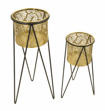 Set 2 suporturi pentru ghivece, auriu / negru, metal, 21 x 20 x 46 cm / 18 x 18 x 32 cm, Drak Mauro Ferreti - Img 2