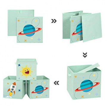 Set 3 cutii de depozitare pentru copii, 30 x 30 x 30 cm, textil, verde, Songmics - Img 7