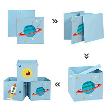 Set 3 cutii depozitare pentru copii, 30 x 30 x 30 cm, textil, albastru, Songmics - Img 7