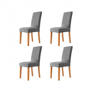 Set 6 huse elastice pentru scaun, catifea, gri inchis, HCJS-06 - Img 2