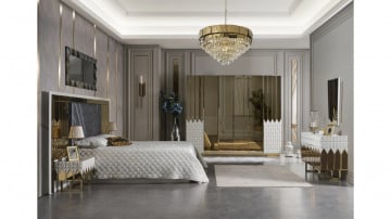 Set dormitor complet - - Premium Lav - alb cu auriu - Img 2