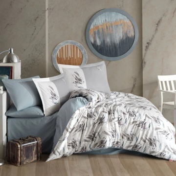 Set lenjerie de pat bumbac poplin 100% Estate | Hobby Home | Alb cu gri | Imprimeu abstract | 4 piese | 2 persoane