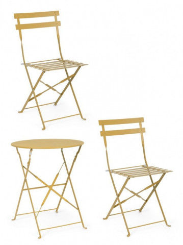 Set masa si scaune pliabile pentru gradina 3 piese galben din metal, Wissant Bizzotto - Img 2