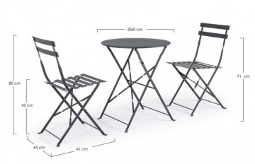 Set masa si scaune pliabile pentru gradina 3 piese gri carbune din metal, Wissant Bizzotto - Img 2