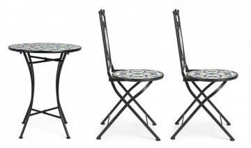 Set masa si scaune pliabile pentru gradina 3 piese multicolor din metal si ceramica, Positano Bizzotto - Img 8