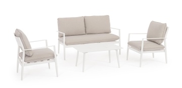 Set mobilier de gradina, 4 piese, metal / textil, alb / bej, Nebula Bizzotto - Img 1