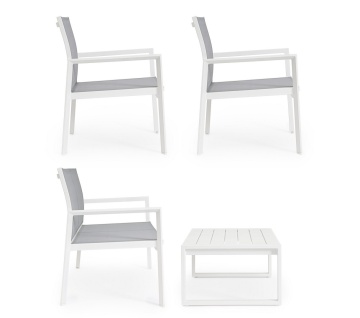 Set mobilier de gradina, 4 piese, metal / textilena, alb / gri, Kallen Yes - Img 7