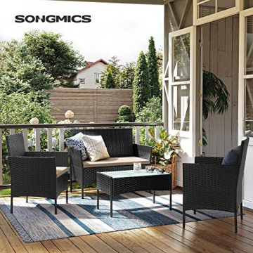 Set mobilier gradina / balcon, 4 piese, metal / polietilena, negru, Songmics - Img 2